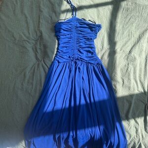 Zac Posen Blue Ruched Halter Maxi Dress
